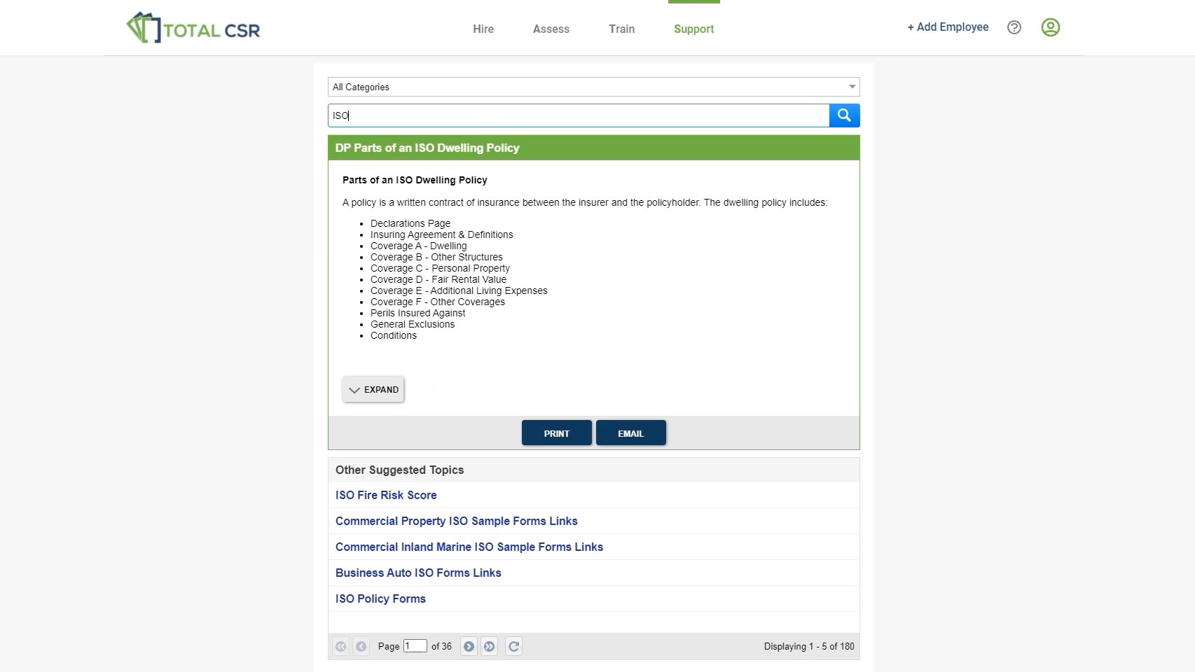 Support Search Function